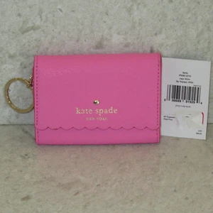 NEW Kate Spade Darla Scallop Wallet Cape Drive Pink & Red Interior Key Chain - Picture 1 of 9