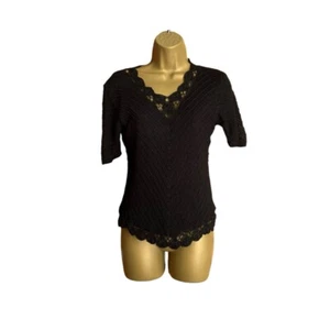 Jaques Vert Vintage Black Crochet Blouse Women Size S - Picture 1 of 11