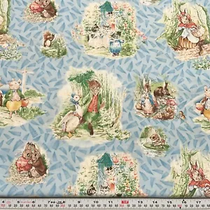 Beatrix Potter 2007 for Quilting Treasures Blue Cotton Fabric by the HALF YARD - Picture 1 of 2
