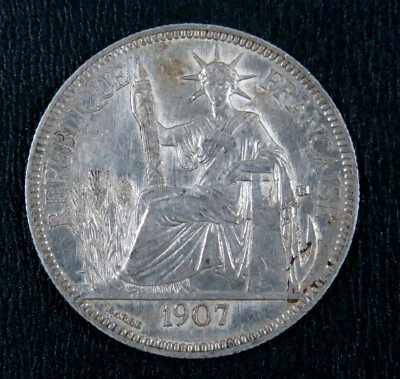 Indochina Indochine 1907 Piastre KM 5a.1. High grade, Problem free - Image 1 of 2