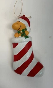 Woodstock In Sock Christmas Ornament Vintage Striped Stocking Peanuts - Picture 1 of 3