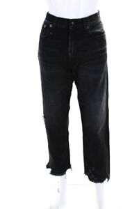 R13 Womens Cotton Black & Gray Wash Distressed Hem Boyfriend Jeans Black Size 27