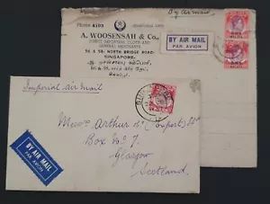 MALAYA SINGAPORE STAMPS AIRMAIL COVERS TO GLASGOW 1936 & 1937 - Picture 1 of 6