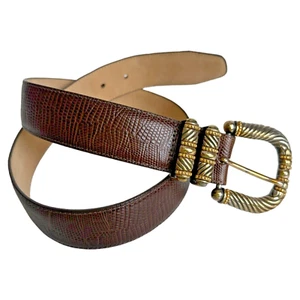 Brighton Belt Adult Medium Brown Leather Gold Silver Buckle USA 1.5" Width - Picture 1 of 8
