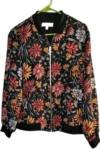 Philosophy Bomber Jacket Womens Large Artsy Floral Lightweight Pockets Full Zip - Picture 1 of 18