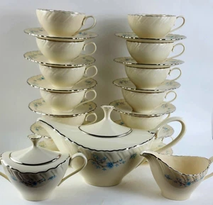 1960's LENOX Chanson D-514, 12 Cup/Saucer Set, Teapot, Creamer & Sugar Bowl - Picture 1 of 15