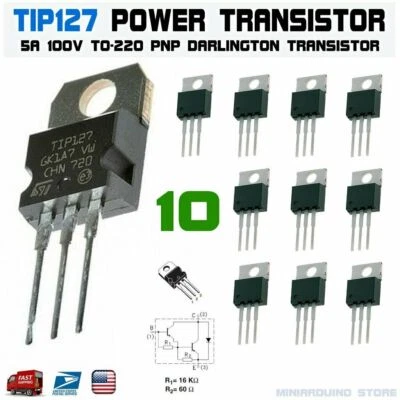 10pcs TIP127 Power Transistor 5A 100V PNP Darlington TO-220 ST Bipolar - Image 1 of 4