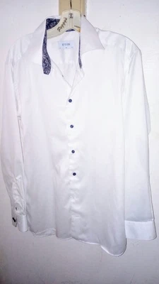 Eton Solid Signature Cotton Twill Dress Shirt White Blue Buttons 42-16 1/2 XL💎 - Image 1 of 4