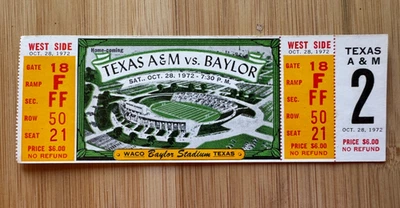 Texas A&M vs Baylor Bears 1972 SWC boleto completo de fútbol estadio Baylor Foto 1 de 2