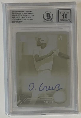 Placa de impressão amarela cromada 1/1 Oneil Oneal Cruz 2016 Bowman BAS grau automático 10 - Imagem 1 de 3