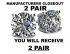 MENS 2 CARAT CZ Stud Earrings Round large guys cubic zirconium WHITE GOLD PLATED