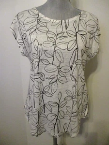 Camisa Blusa Cynthia Rowley Nueva Lino Mujer Mediana Crema Floral Manga Gorra - Imagen 1 de 10