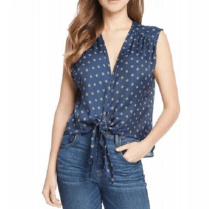 Blusa Top Para Mujer Free People Estampada Corbata Frontal Sin Mangas Cuello en V Azul Talla M - Imagen 1 de 9