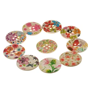 10x Assorted Wooden Flower Decorative Buttons Scrapbook Embellishment 50mm - Picture 1 of 10