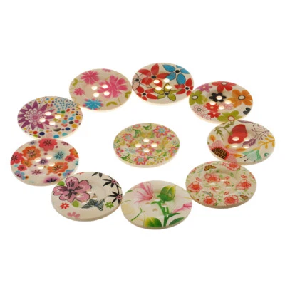 10x Assorted Wooden Flower Decorative Buttons Scrapbook Embellishment 50mm - Image 1 of 4