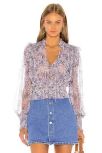 New FREE PEOPLE Twyla Cropped Lilac Blue Pink Floral Printed Sheer Mesh Top XS - Picture 1 of 6