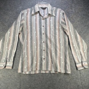 Vintage 70s Disco Shirt JC Penney Mens M Tapered Stripe Polyester Dagger Collar - Picture 1 of 7