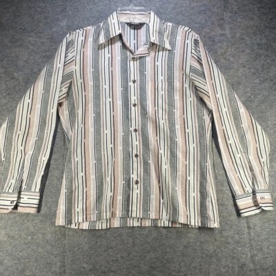 Vintage 70s Disco Shirt JC Penney Mens M Tapered Stripe Polyester Dagger Collar - Image 1 of 4