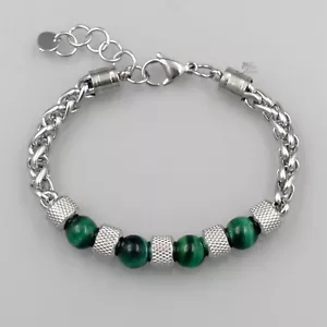 Herren Grün Tigerauge Naturstein Edelstahl Kette Edelstein Armband 154 - Bild 1 von 5