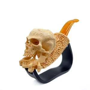 S.Yanik Meerschaum Pipe Skull Smoking Pipe, Handcarved Ornament Tobacco Pipe - Picture 1 of 10