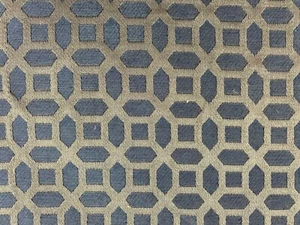 Geo Honeycomb Fabric Petrol Blue/Grey Jacquard Curtain Blind Upholstery - Picture 1 of 7