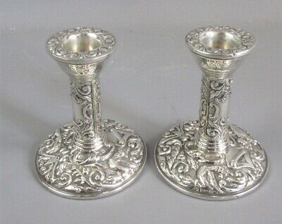 Pair Of Antique Arts And Crafts Silver Candlesticks Birmingham 1924. • 245£