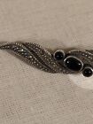 Vintage Silver Onyx And Marcasite Brooch. Stunning.
