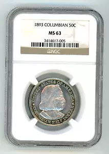 NGC 1893 Columbian Silver Commemorative Half Dollar MS63 - Picture 1 of 2