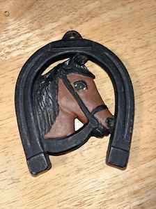 Vintage Cast Iron Horseshoe with Horse Head Trivet Equestrian Wall Hanger - Picture 1 of 4