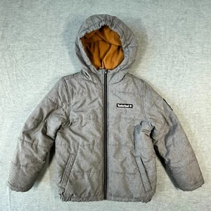 Timberland Puffer Jacket Boys 10/12 Medium Coat Gray Hooded Fleece-Lined (READ) - Picture 1 of 15