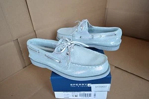 New Sperry Girl's Youth A/O Slip On Silver Sparkle Boat Shoes YG54582 - Picture 1 of 5