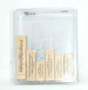 STAMPIN' UP! "Congrats" Congratulation Phrases Set of 6 Wood Rubber Stamps KB15 - Picture 1 of 3