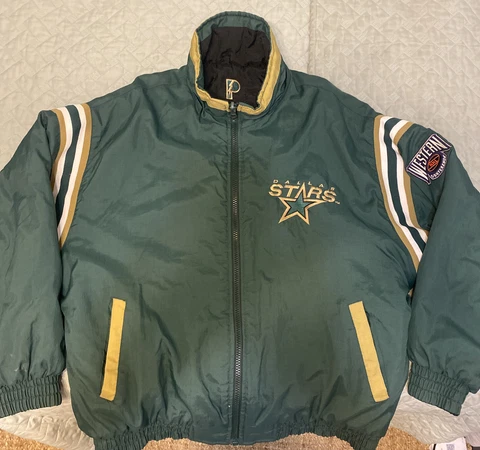 Vintage 90s Dallas Stars NHL Puffer Jacket Size XL Coat Pro Player Big Logo Cover