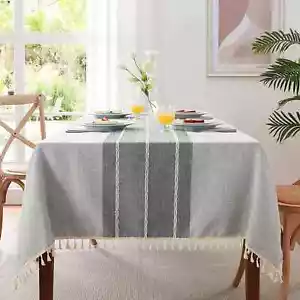 LAFAVILLE Cotton Linen Tablecloth - Grey Stripe Rectangle 55" x 70" (140x180cm) - Picture 1 of 10