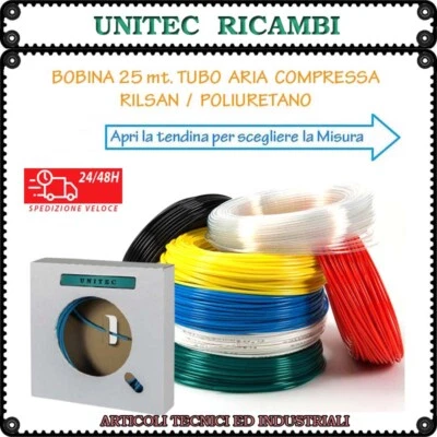 Bobina 25 metri tubo aria compressa rilsan poliuretano rotolo di vari colori - Immagine 1 di 2
