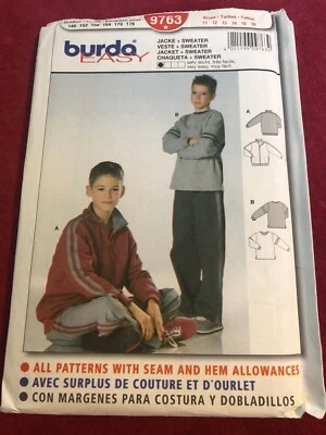 🌻 BURDA #9763 - BOYS PULLOVER LONG SLEEVE TOP & ZIPPED JACKET PATTERN 11-16  FF - Image 1 of 2