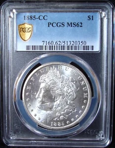 1885-CC Morgan Silver Dollar - PCGS MS 62 - Gold Shield - Picture 1 of 5