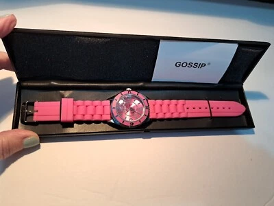 Новый сплетни часы розовый циферблат круглый серебристый чехол розовый силиконовый ремешок - Изображение 1 из 4