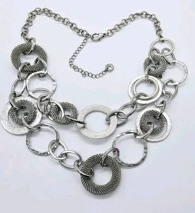 Loft Layered Necklace Circular Dangle MESH Charm Beaded Statement 22 in - Picture 1 of 6