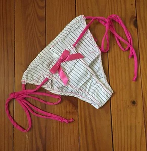 Lucky 13 Ruffle Panties bikini White Pink Pinstripe Lace Pin Up Girl burlesque - Picture 1 of 2