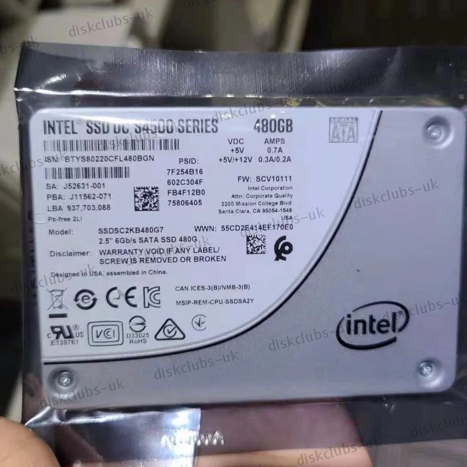 INTEL DC S4500 SERIES 480GB SATA 6Gb/s 2.5" SOLID STATE DRIVE SSDSC2KB480G7 - Image 1 of 1