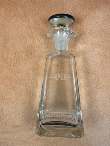 Botella de aceite y vinagre grabada vintage tapón de plata deslustrado 7-1/4" - Imagen 1 de 5