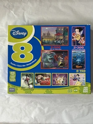 Disney 8 Pack Puzzles Open Box All Sealed Bags Mickey Cars Snow White Monsters - Image 1 of 3