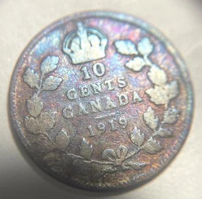 1919 Canada 10 Cents Silver Coin VG Details World Coin .925 Fiery Toner! - Image 1 of 4
