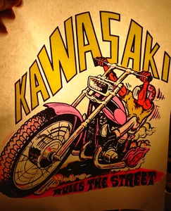 KAWASAKI RULES VINTAGE 70er MOTORRAD BIKER BÜGELBILD TRANSFER -SCHÖN, B-26 - Bild 1 von 2