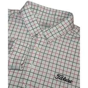 Titleist Golf Polo Shirt Long Sleeve White Plaid Button Down Golfing Top Mens LL - Picture 1 of 10