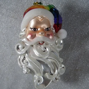 Adorno de Navidad Cabeza de Papá Noel Vidrio Mercurio Pintado a Mano Vintage 5" - Imagen 1 de 3