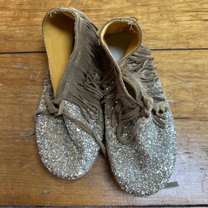 Anniel Gold Glitter Moccasins W/ Rubber Sole, 7.5, Made In Italy - Picture 1 of 9