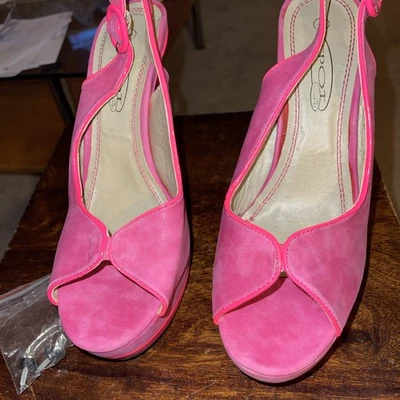 Sandalias sin cordones fucsia de tacón de aguja de 14 cm de alto con punta abierta para mujer Reino Unido 7 Foto 1 de 4