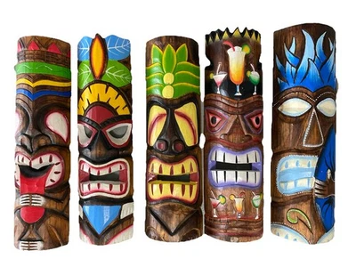 SET OF 5 20" TIKI MASK HAWAIIAN WALL ART ISLAND HOME DECOR BAR TROPICAL - Image 1 of 2